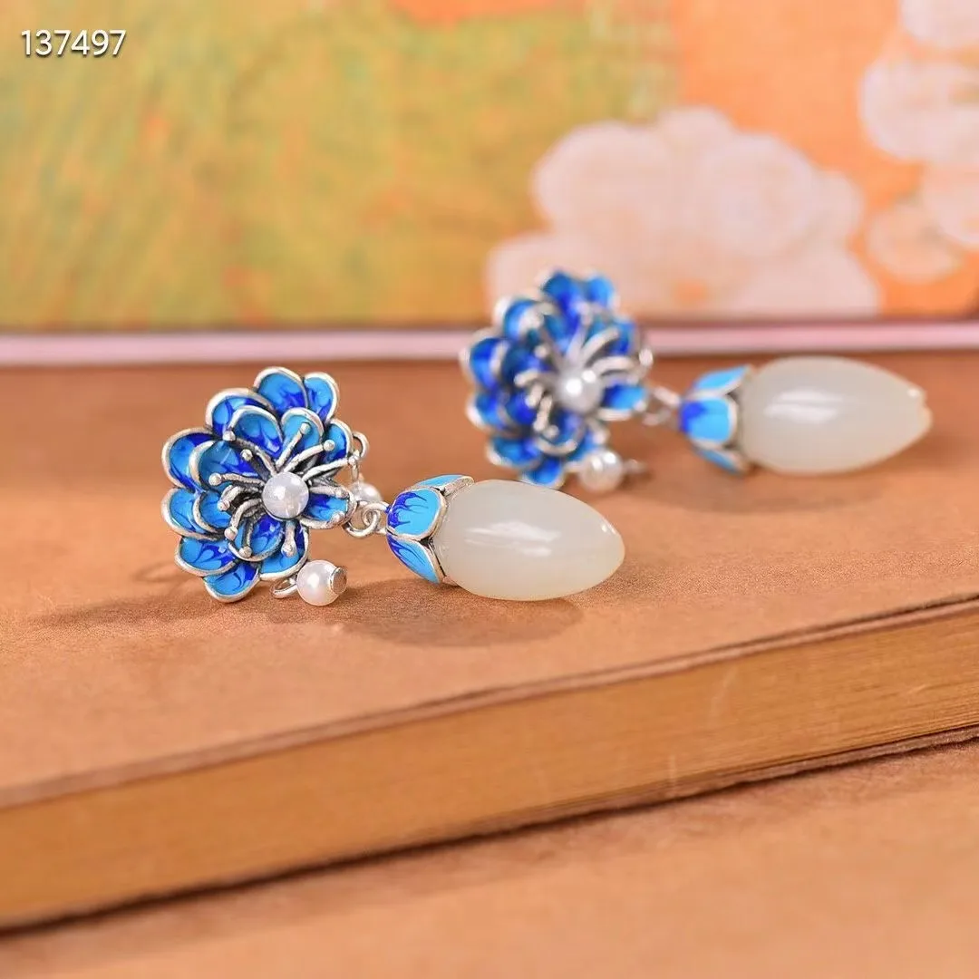 Женские серьги из серебра 100% пробы с мозаикой цветов магнолии