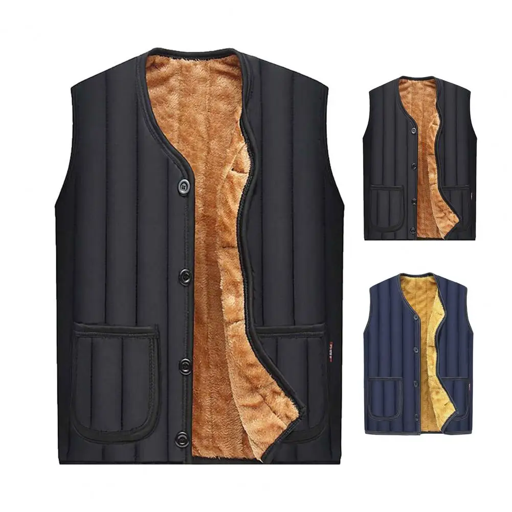 

Trendy Winter Vest Single-breasted Winter Coat Sleeveless Side Pockets Winter Vest Warm