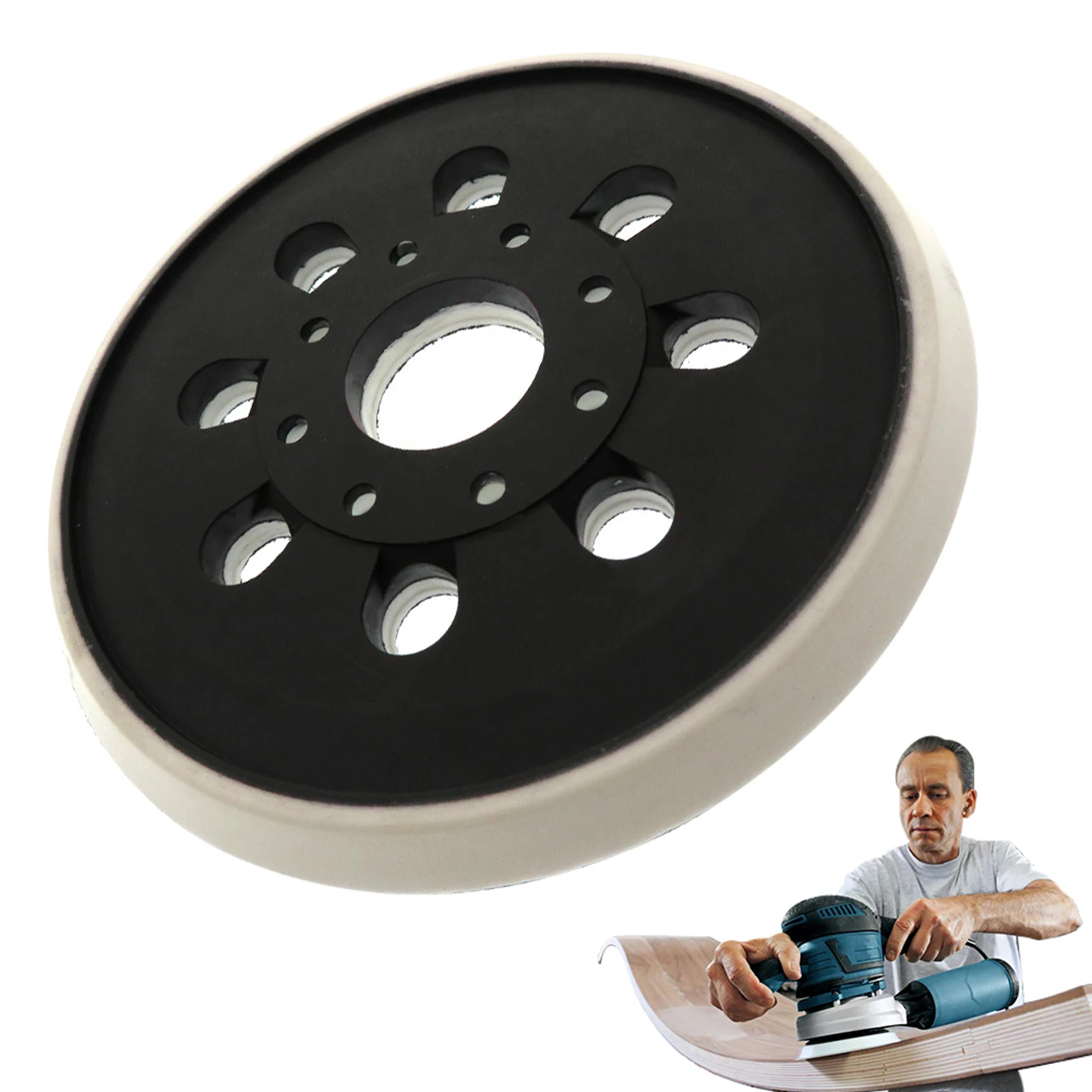 

2pcs Round PU Black Orbital Replacement Accessories Backing Disc Woodworking Hook And Loop Power Tool 8 Holes 5 Inch Sander Pads
