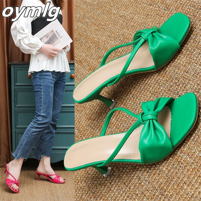 

2022 summer new slippers women wear fashion temperament bow square head high heel sandals designer sandals high heels
