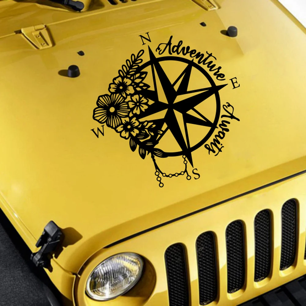 Приключения ждут компас Цветы Наклейки на капот автомобиля стикер Кемпинг