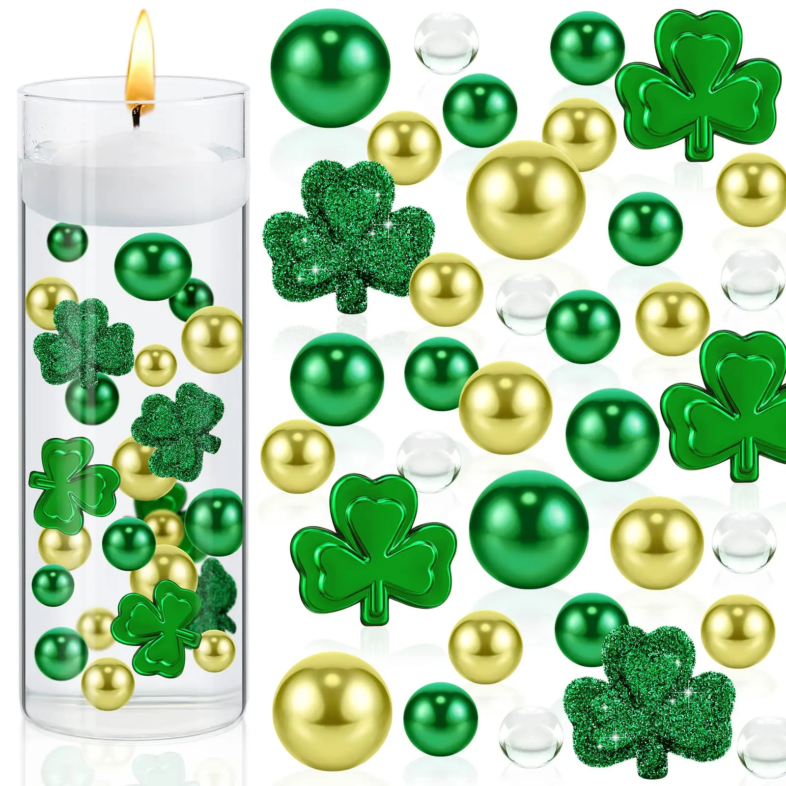 

St. Patrick's Day Vase Filler Shamrocks Ornament for Vase Filler Floating Pearls for Vases Floating Candles Centerpiece.