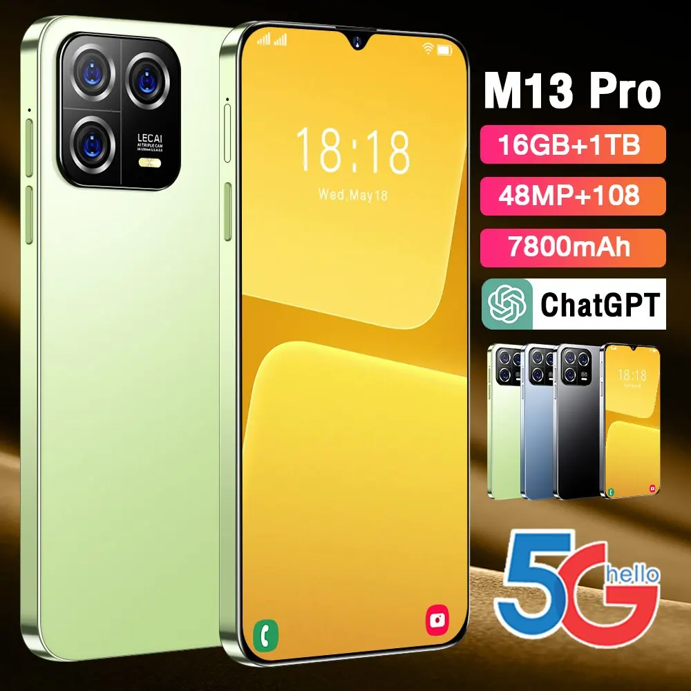 

Совершенно новый смартфон M13 Pro, Android, 7,3 дюймов, HD, полный экран, 16 ГБ + 1 ТБ, мобильный телефон