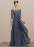 2022 elegant a line square collar floor length chiffon lace mother of the bride dresses cascading ruffles plus size mother gowns