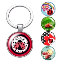love animals ladybug insect glass cabochon keychain bag car key chain ring holder charms silver color keychains for women gift