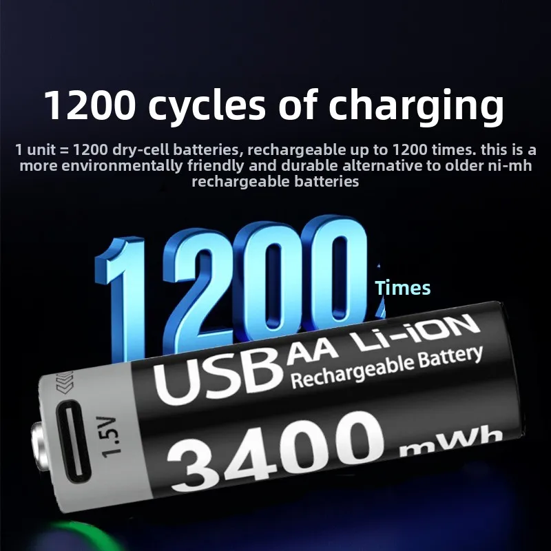 Литий-ионный перезаряжаемый аккумулятор USB 1.5V AA 3400mWh для смарт-замков, микрофонов, фонариков, будильников, камер (art.: 3920d89d7fe83) - 3920d89d7fe83