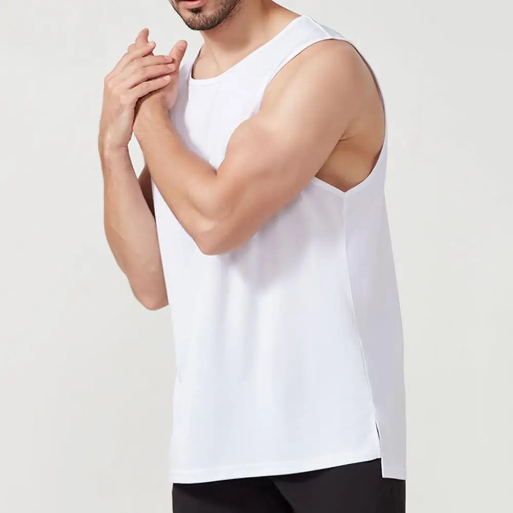 

Terrific Men T-shirt Wear-resistant Split Summer Tank Top All Match Men T-shirt