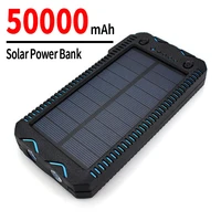 solar power bank portable 50000mah charger 2usb output outdoor travel sos external battery with flashlight for iphone samsung