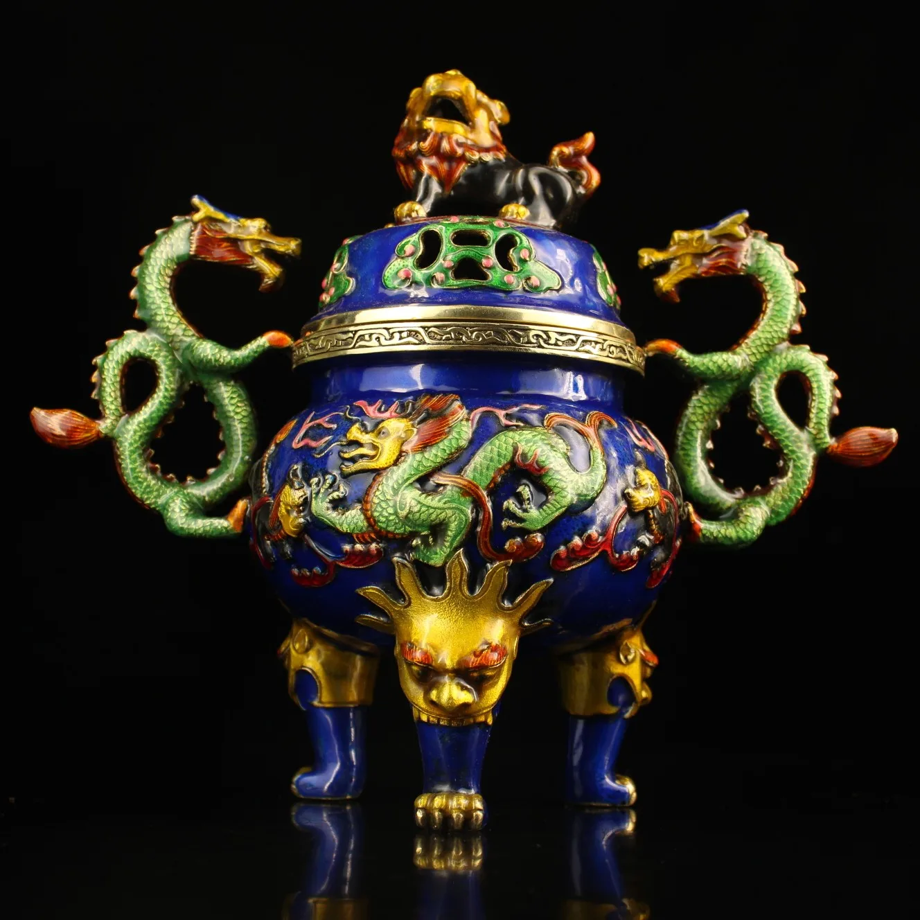 

Бронзовый корпус с эмалью окрашенный дракон курильница антикварные декоративные украшения