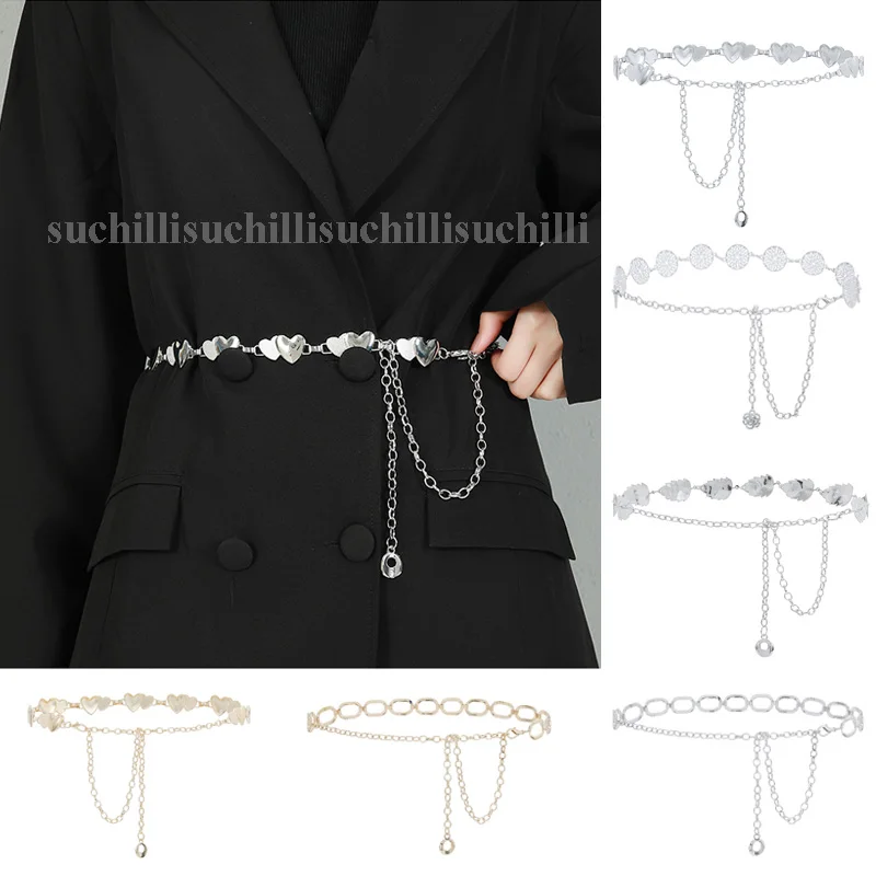 

Fashion Women Waist Chain Belt Simple Love Heart Girl Waistband Gold Silver Metal Belts for Pant Dress Coat Luxuary Brand Girdle