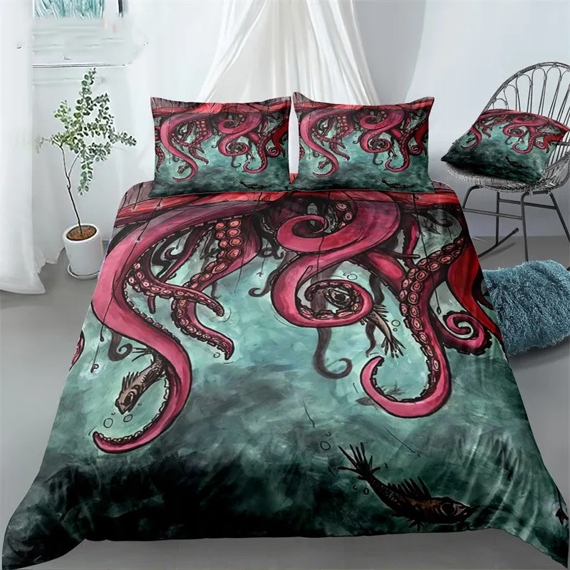 Постельный комплект с морской черепахой: наматрасник с рептилиями, черепахой, дельфином, осьминогом, морской темой, комфортером и подушечками с животными.