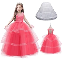 teenage lace sleeveless gown long evening dress floral mesh kids dresses for girls princess wedding dresses age 9 10 11 12 13 14