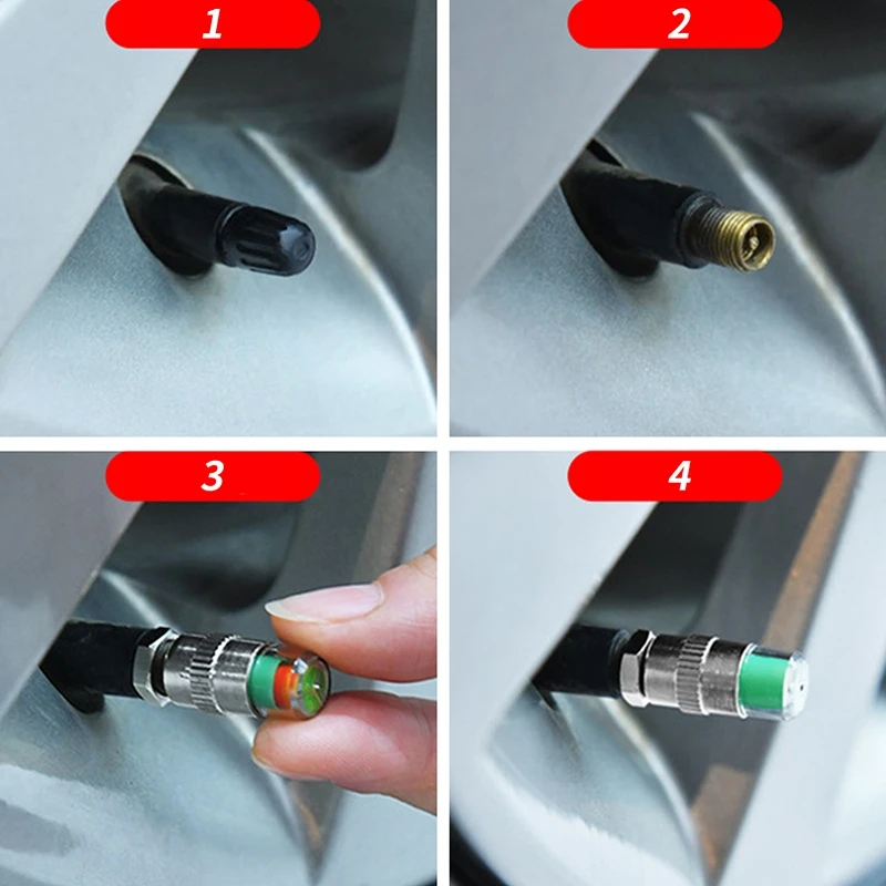

4Pcs/Set Universal Car Auto Tire Pressure Monitor Valve Stem Caps Sensor Indicator Eye Alert Diagnostic Tools Kit
