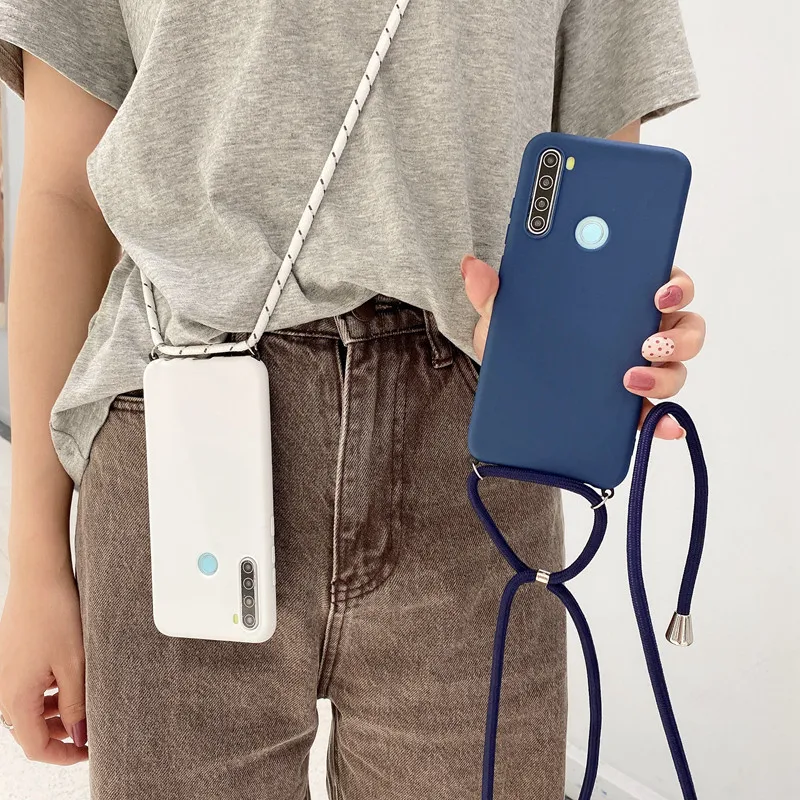 

Strap Cord Chain Lanyard Silicone Case for Xiaomi Redmi Note 10X 9 9S 8 8T 7 6 5 9A 9C 8A 7A 6A Candy Color Soft TPU Back Cover