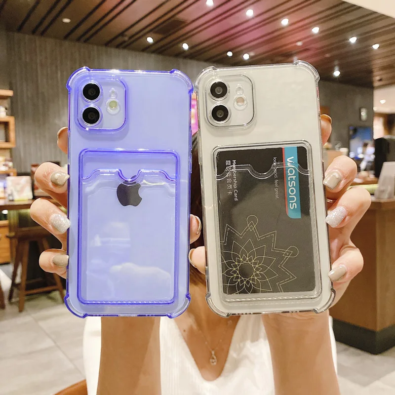 

Transparent Card Slot Bag Holder Case For iPhone 11 Cover iPhone 12 13 Pro Max SE 2022 XR X XS Max 7 8 Plus Shockproof Soft Capa