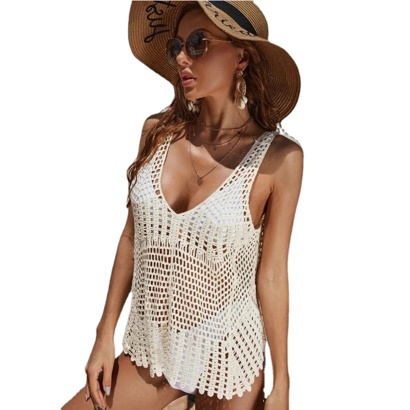 

Summer New Solid Hollow Out Casual Suspenders Vest Smock For Women Clothing