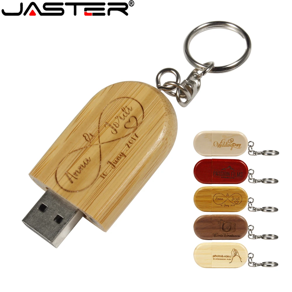 

JASTER USB Flash Drive 128GB Free Key Chain 64GB Pen Drives Wedding Gift 32G Memory Stick Wooden 16G U Disk 8GB Free Custom LOGO