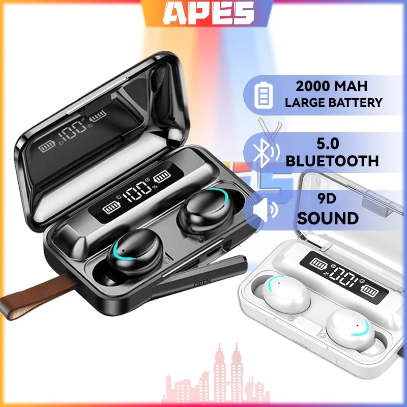 

9D Sound F9 TWS 5.0 Bluetooth Earphones Wireless Earbuds Touch IPX7 waterproof Digital DisplayAndroid earphone