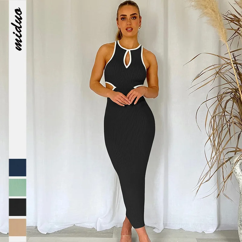 

Hot sale new patchwork openwork ribbed racer-top dress tight sexy autumn bottom hip skirt sexy dress mini dress