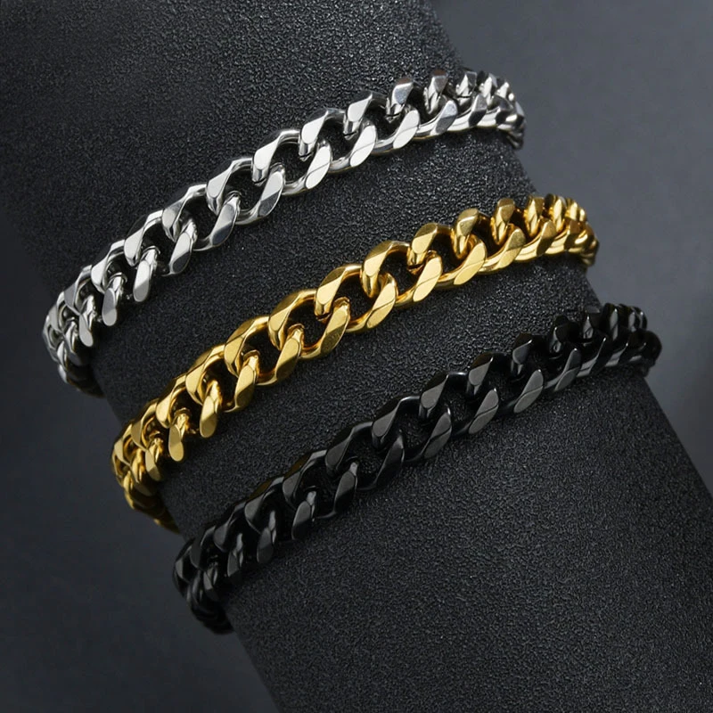 

High Quality Stainless Steel Bracelets for Men Blank Color Punk Curb Cuban Link Chain Bracelets on The Hand Jewelry Gifts Trend