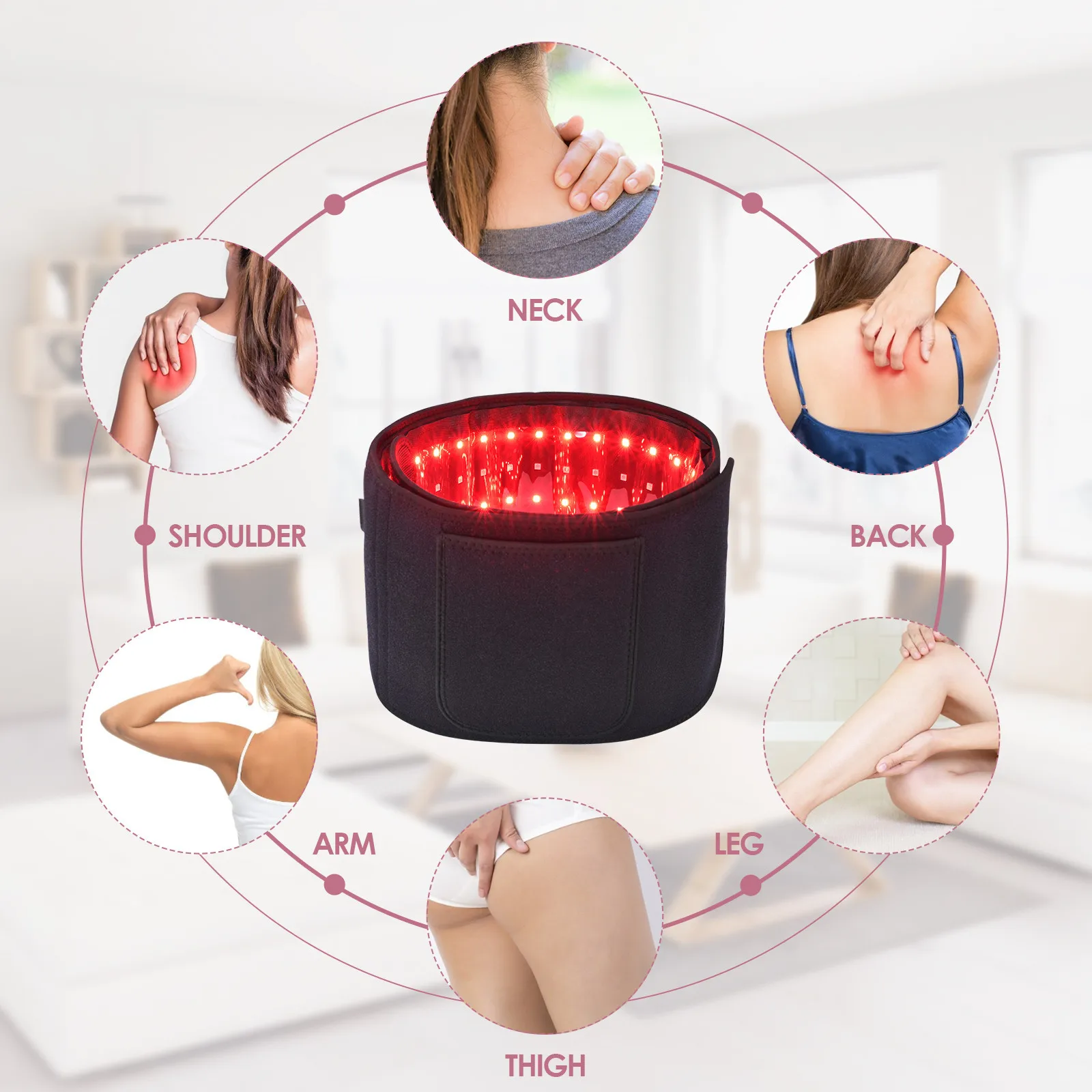 

Red Belt Light Therapy Belt For Pain Relief Wearable Deep Therapy Massager Device For Relieving Back Shoulder Joint Muscle Pain