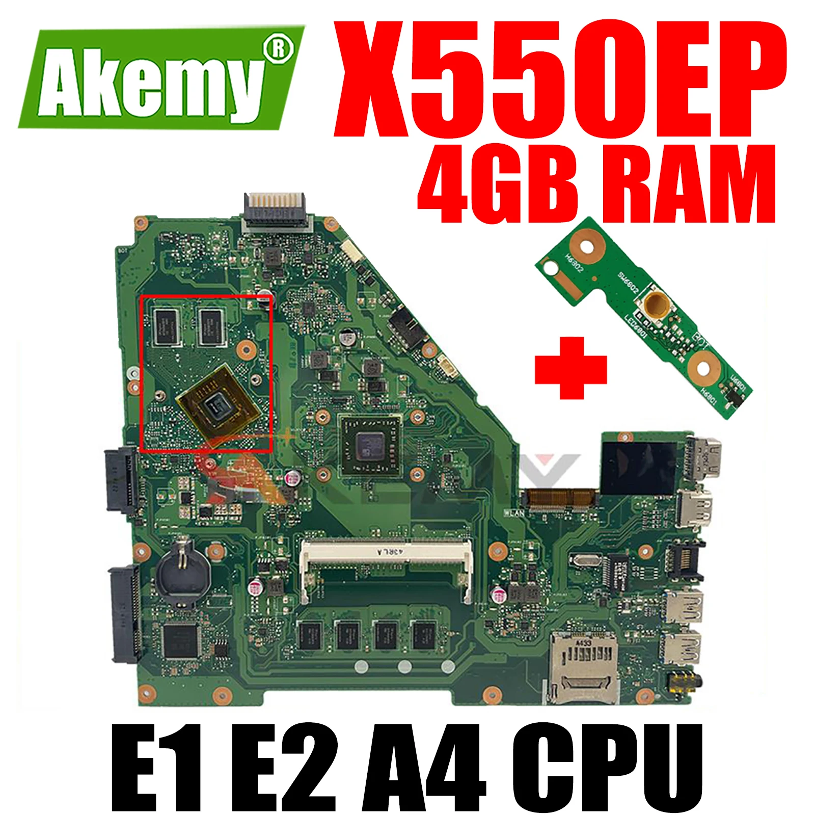

X550EP Notebook Mainboard E1 E2 A4 CPU 4GB RAM for ASUS X550E X550EP X550E D552E X552E Laptop Motherboard