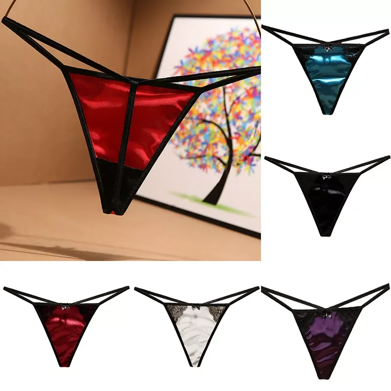 

Thong Low Waist Panties Women's Satin Silk Lace Thong Panties T-Shaped Intimates Women Lingerie Underwear Women Fancy Panty