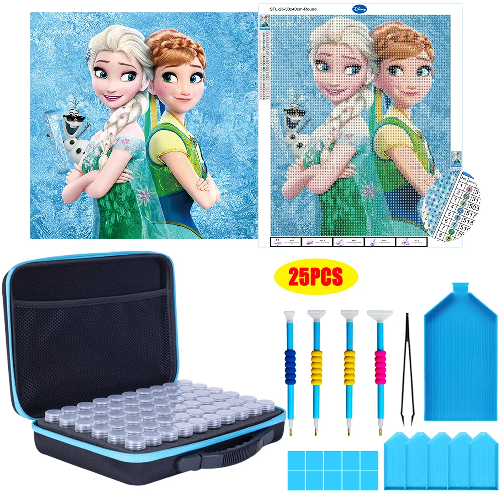 

Disney Frozen Princesses DIY 5D Diamond Painting Kits With Storage Box Round/Square Embroidery Mosaic Cross Stitch Storage Set