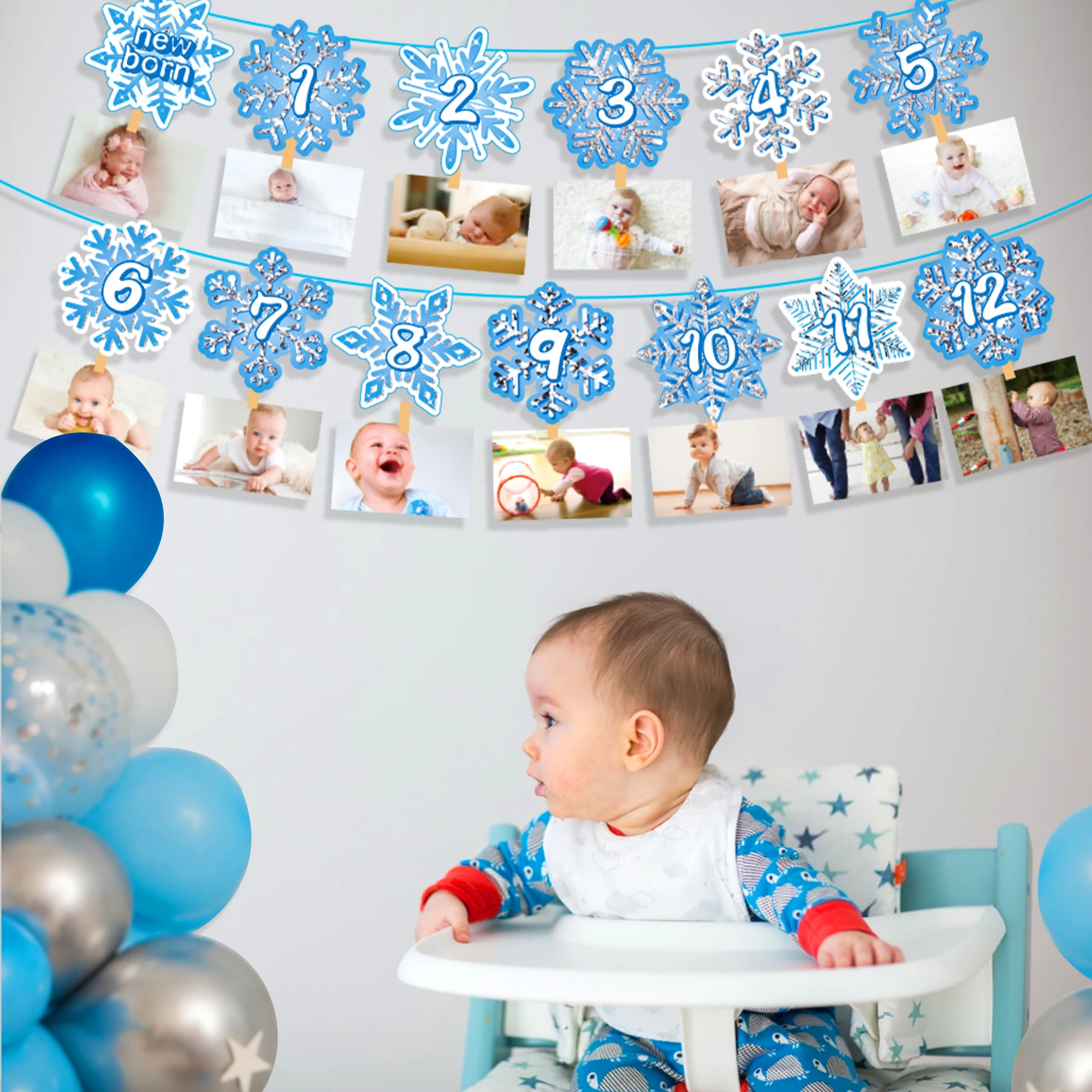 

New Born It's A Boy Winter Snowflake Christmas Birthday Party Hanging Backdrops Photo Display Banner Baby Shower Party Supplies