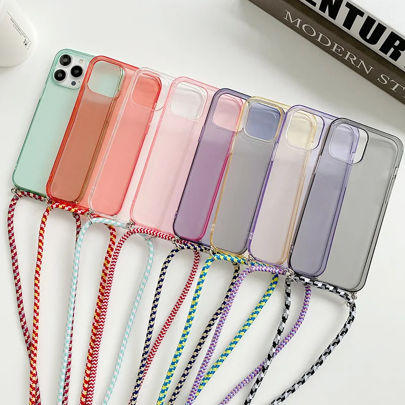 

Transparent Soft Silicone TPU Case For iPhone 13 Pro Max 12 11 XS X XR SE2022 7 8 Plus Necklace Lanyard Cord Crossbody Cover