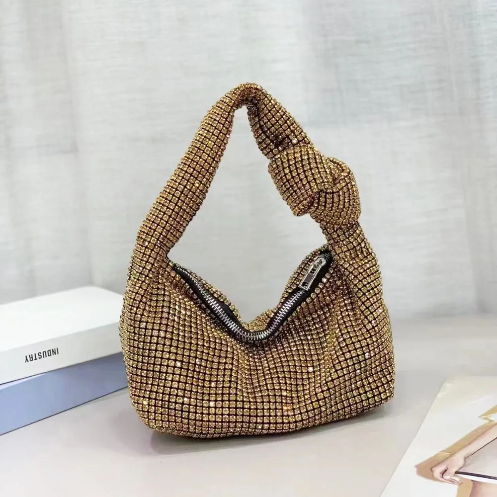 

Full diamond bag female 2023 new fashion women knot bucket handbag diamond-chain bag hand bill shoulder knotted bag luxurious