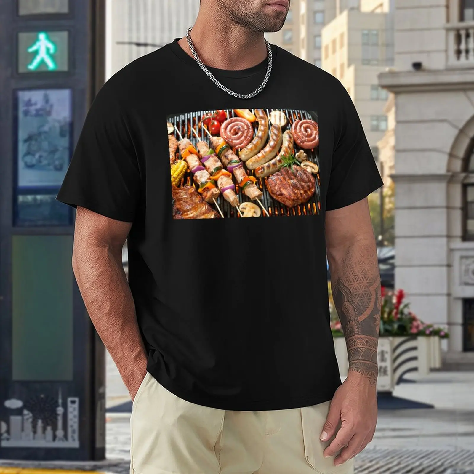 

Barbecue And Sausage Funny Tshirt Vintage Leisure Eur Size