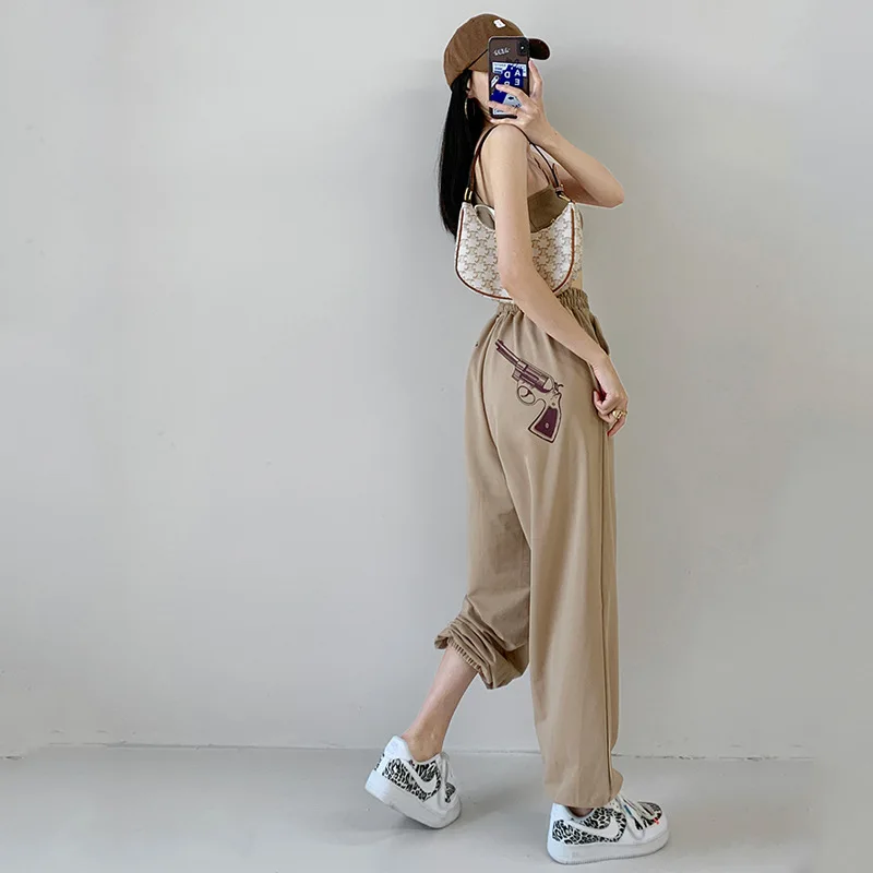 

Hip-hop Printed Elastic Waist Sweatpants Women's Spring and Autumn Thin Loose Leggings Hip-hop Hip-hop Sweatpants Trend