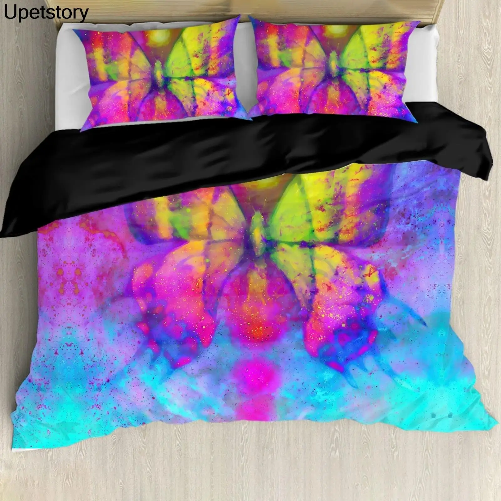 

Upetstory модный цвет воды Радуга Бабочка печать кровать 3 шт. пододеяльник одеяло покрывало Королевский размер однотонное одеяло