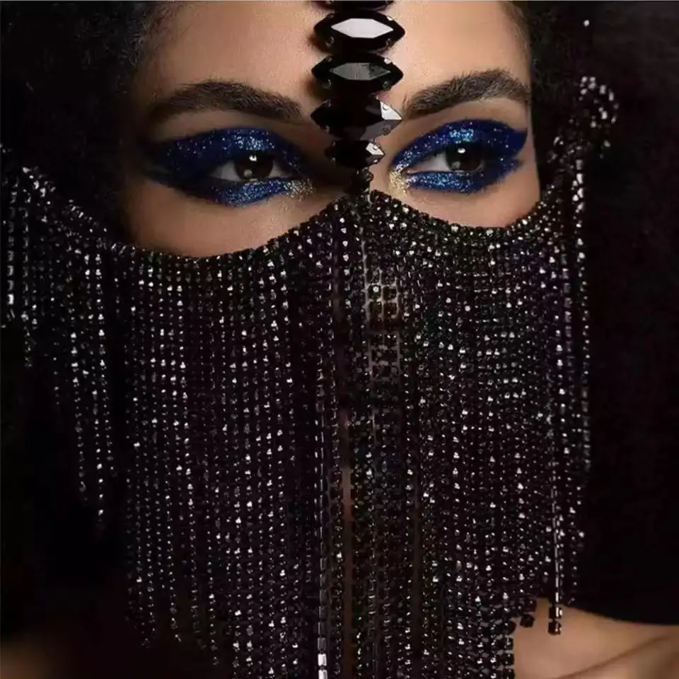 

INS Shiny Rhinestone Tassel Mask Cover Jewelry Women Luxury Advanced Sense Crystal Masquerade Face Decoration Wholesale