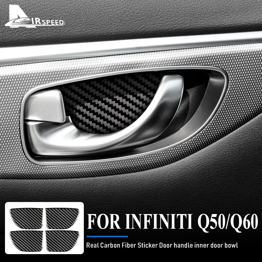 AIRSPEED Carbon Fiber for Infiniti Q50 Q60 2013-2020 Accessories Interior Trim Inner Car Door Handle Bowl Cover Panel Sticker
