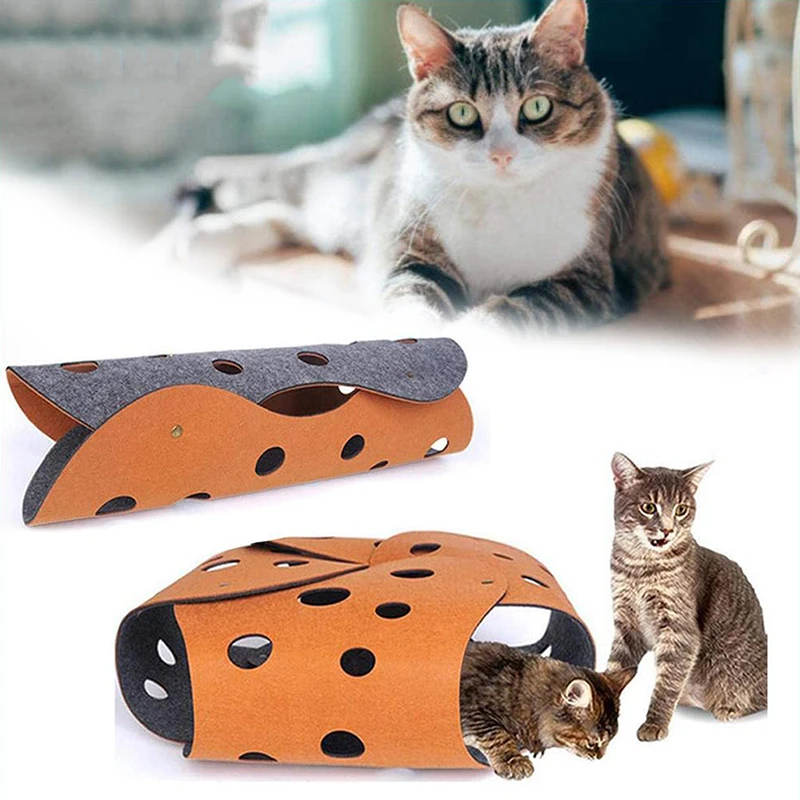 

DIY Cat Tunnel Toys Stitching Foldabe Felt Tubes with Holes Cat Nest Folding Cat Play Channel Interactive Cat Toy Cat Cave