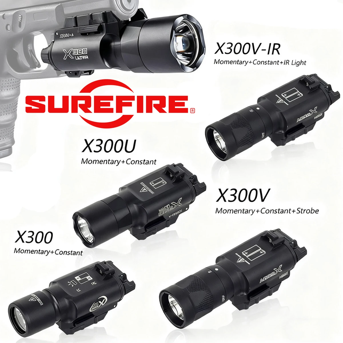 Фото Тактический фонарь SureFire X300 Ultra с двойным переключателем X300V IR SF X300U LED для GLOCK 17 19 CZ-75, для охотничьего оружия, тактический фонарь-лампа №5