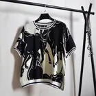 Женская блузка с коротким рукавом, летняя, свободная, с Европейским принтом