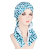 new women soft scarf cotton print floral turban hat beanies pre tied headwear hair wrap hijab bandana for cancer