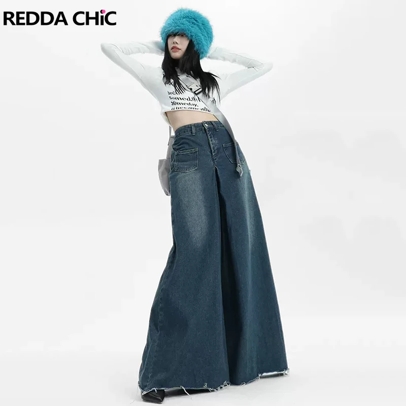 REDDACHiC Acubi Fashion Wide Leg Baggy Jeans Female High Waist Raw Edge Loose Straight Pants Women's Trousers Grunge Y2k Vintage