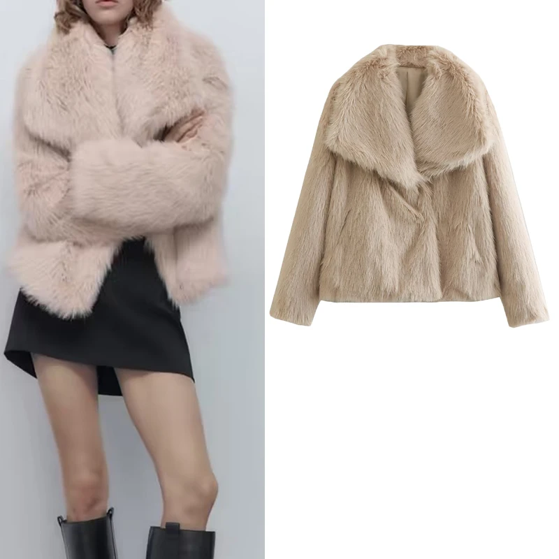 

Autumn/Winter 2022 New Big Lapel Plush Faux Fur Effect Warm Thick Casual Fashion Jacket Jacket women