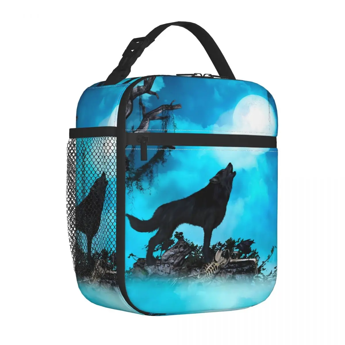 

Awesome Wolf Lunch Bag Moon Print Travel Lunch Box For Girls Retro Print Thermal Lunch Bags Waterproof Cooler Bag