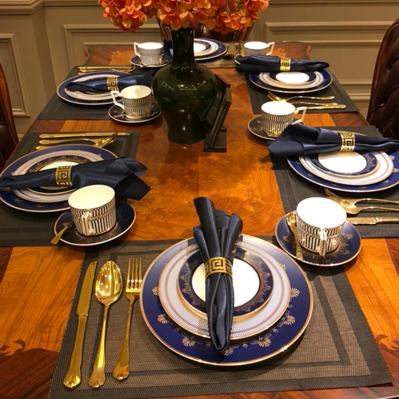 

Luxury Tableware Set Gold Knife Fork Spoon Dinnerware Set Fancy Food Dishes Dinner Plate Sets Ceramic Assiette Kitchenware