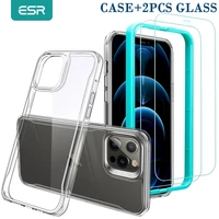 esr clear case for iphone 1212 pro12 pro max tempered glass transparent case back cover full protection 2pcs glass case bundle