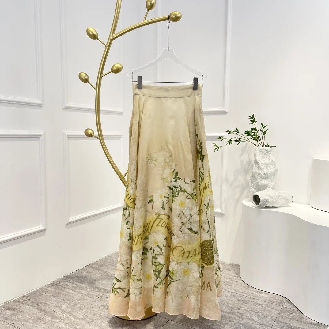 

2023 Новое поступление, высокое качество, элегантная юбка миди с цветочным принтом, плоская юбка для модных дам