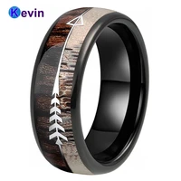 black dear antler ring men women tungsten engagement wedding band with zebra wood arrows inlay 6mm 8mm comfort fit