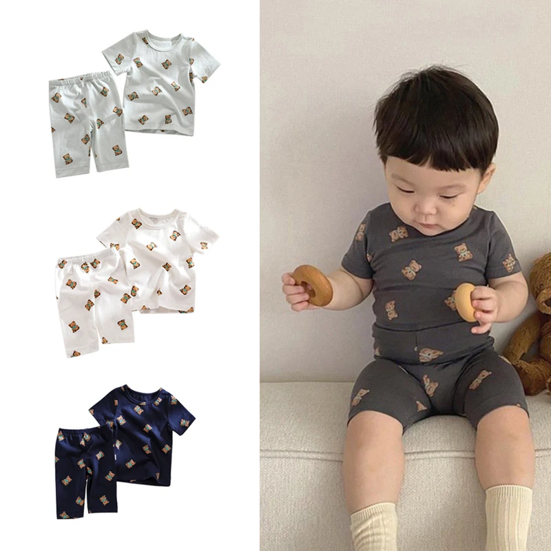 

2022 summer new children's suit cartoon cotton short-sleeved + shorts two-piece boys and girls thin T-shirt baby summer clothes