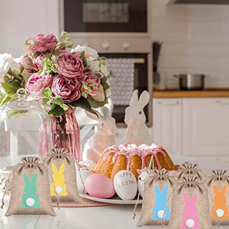 Подарочные пакеты на шнурке Сумка с кроликом Пасхальный Кролик Льняная сумка со