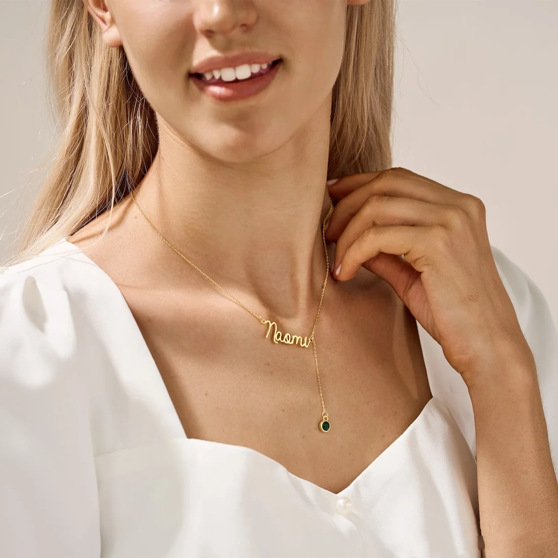 Оригинальное ожерелье с надписью на день рождения золотым именем камнем подарок